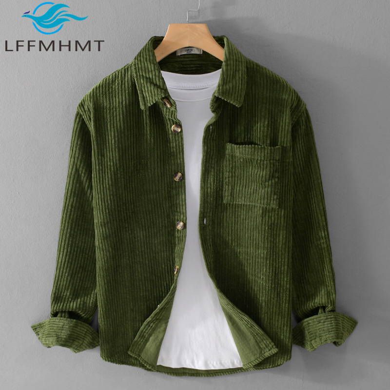 Corduroy Button Up Shirt Men - เสื้อเชิ้ตผ้าลูกฟูกผู้ชายใหม่ปี 2026 แขนยาว ลำลอง ติดกระดุม ทรงโอเวอร์ไซส์