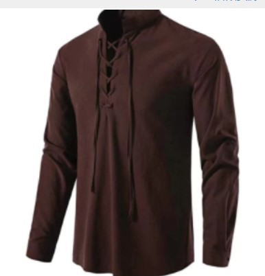 Medieval Gothic Lace Up Pirate Shirt - เสื้อเชิ้ตโจรสลัดผู้ชาย สไตล์ไวกิ้ง ย้อนยุค ยุคเรอเนซองส์ ยุคกลาง โกธิค