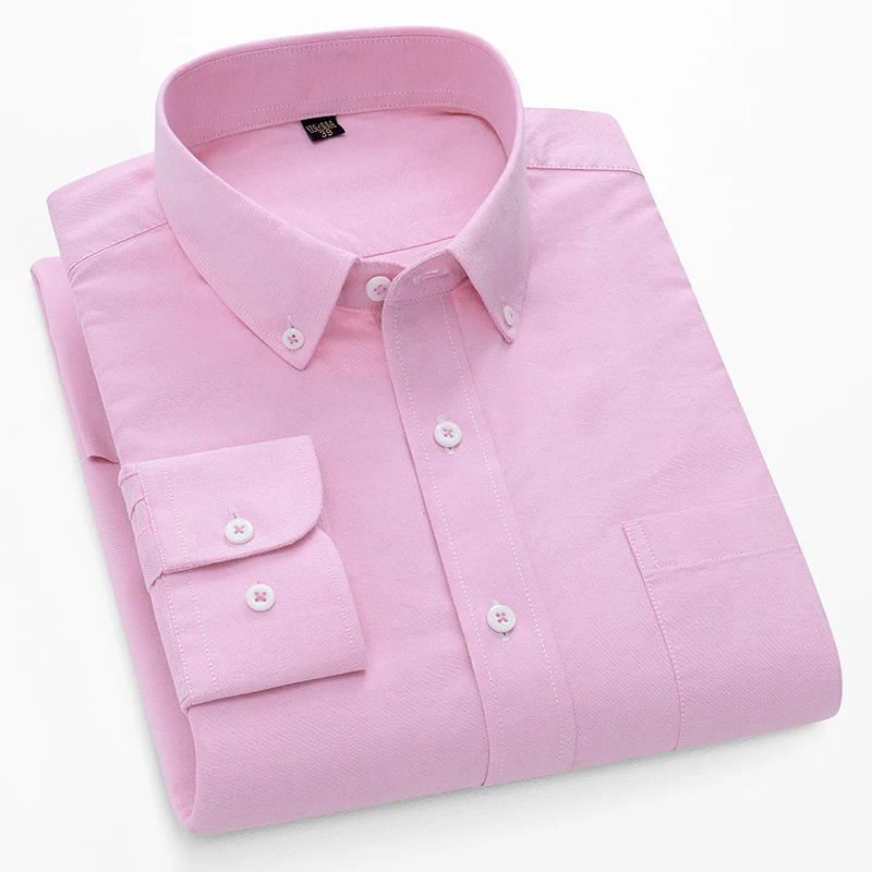 Oxford Cotton Casual Shirt Business - เสื้อเชิ้ตแขนยาวผ้าฝ้ายอ็อกซ์ฟอร์ด 100% สำหรับผู้ชาย ทรงเข้ารูป สไตล์ทางการ เรียบง่าย