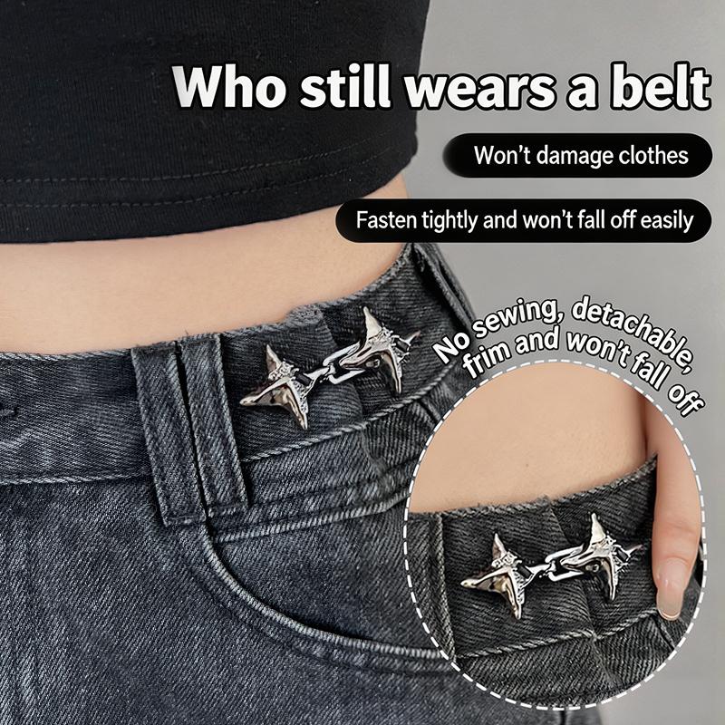 Jeans - 【IIOO】เครื่องมือรัดเอวรูปดาวสี่แฉก ปรับขนาดได้ หัวเข็มขัดรัดเอวแฟชั่น สำหรับยีนส์