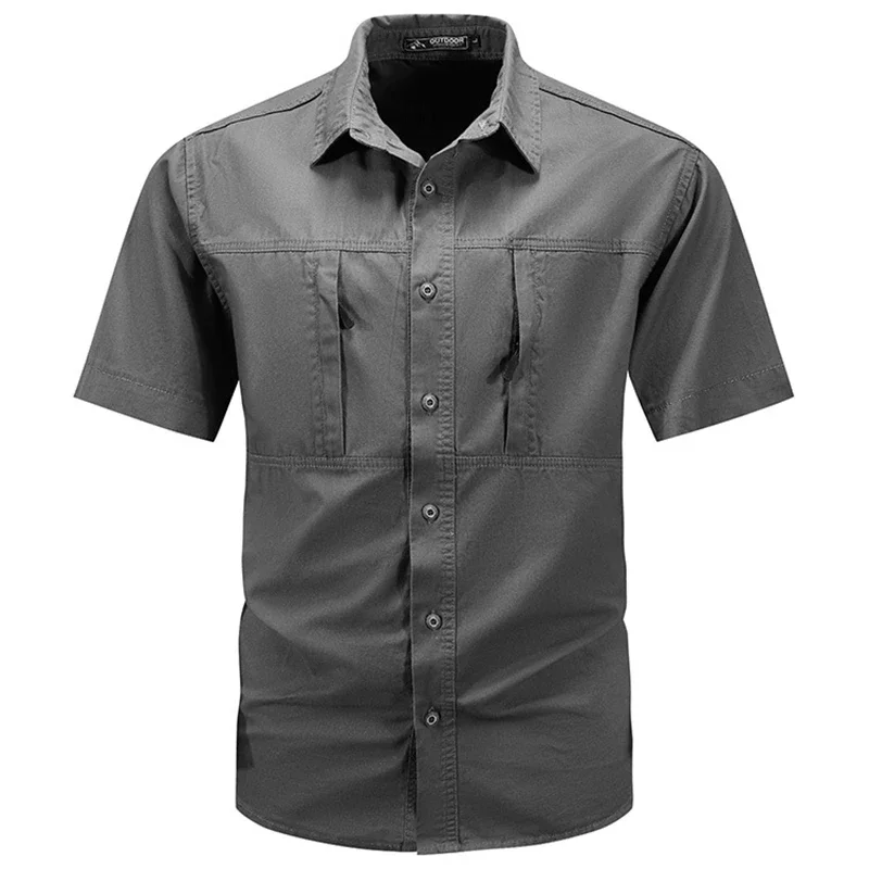 Tactical Military Shirt Cargo - เสื้อเชิ้ตแขนสั้นผู้ชายสไตล์ทหาร สำหรับฤดูร้อน รุ่นใหม่ สำหรับกิจกรรมกลางแจ้ง มีกระเป๋าหลายช่อง แห้งเร็ว
