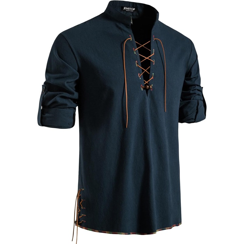 Medieval Gothic Lace Up Pirate Shirt - Mens Pirate เสื้อไวกิ้ง Retro Renaissance ยุคกลาง