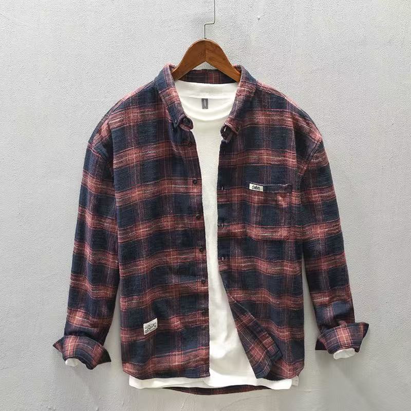 Flannel Plaid Shirt Heavy Weight - เสื้อเชิ้ตแจ็คเก็ตลายตารางสไตล์ลำลองคอลเลคชั่นฤดูใบไม้ผลิ/ฤดูใบไม้ร่วงปี 2026 ผ้าฝ้าย 100% เนื้อหนา สไตล์เรโทร