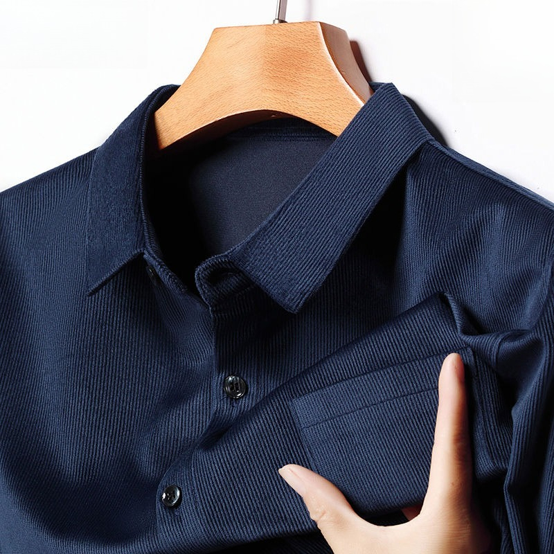 Corduroy Button Up Shirt Men - เสื้อเชิ้ตแขนยาวผู้ชายผ้าลูกฟูก สไตล์เรโทรคาร์โก้ สำหรับฤดูใบไม้ร่วง ผ้าหนา ติดกระดุม ทรงหลวม