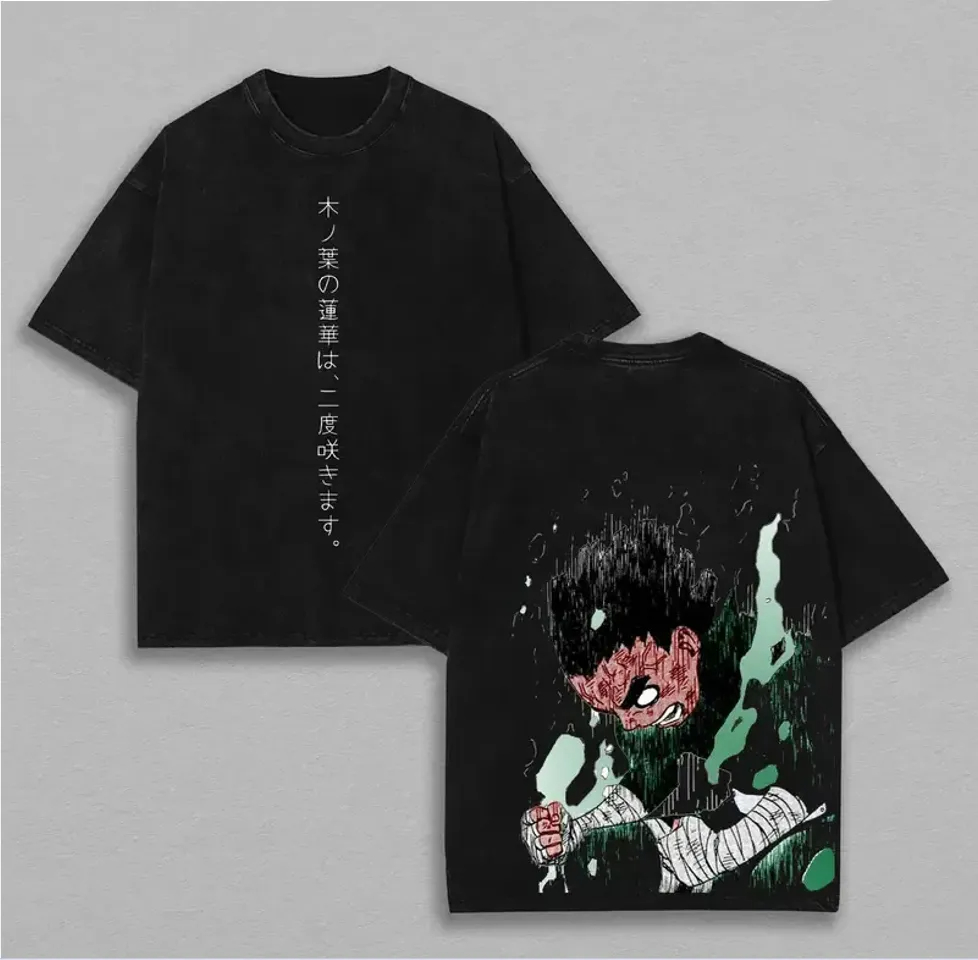 Acid Wash Vintage Graphic T Shirt - เสื้อยืด Rock Lee ลาย Naruto สำหรับผู้ชาย