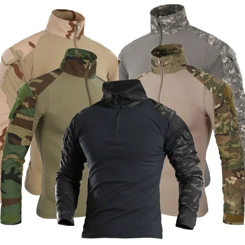 Tactical Military Shirt Cargo - เสื้อต่อสู้ลายพรางเสื้อกีฬาเสื้อเพ้นท์บอลแบบอัดลมเสื้อยืดยุทธวิธีสำหรับเดินป่าตกปลาปีนเขาเสื้อผ้าสำหรับล่า