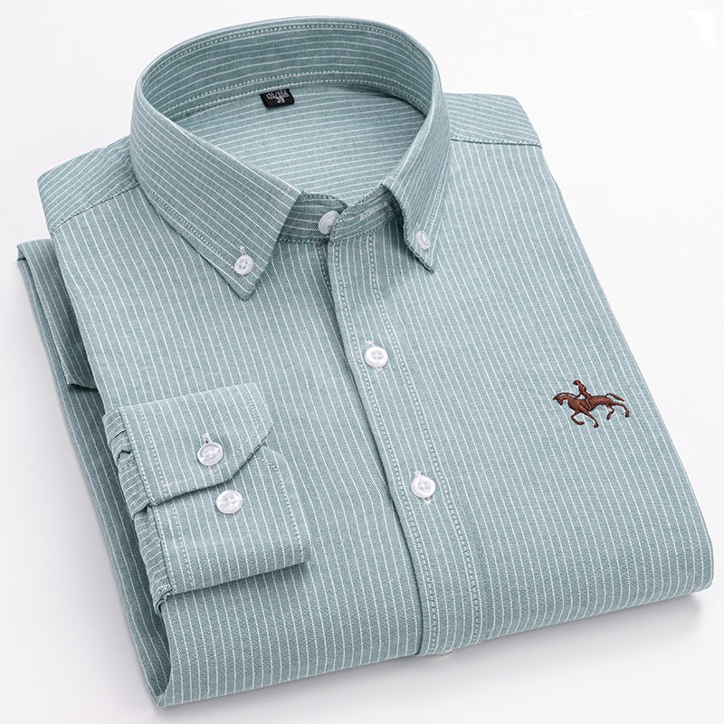 Oxford Cotton Casual Shirt Business - คุณภาพ 100% Cotton Oxford เสื้อสําหรับบุรุษแขนยาวลําลองปกติ-Fit อย่างเป็นทางการเสื้อสังคมเสื้อชายเสื้อผ้า