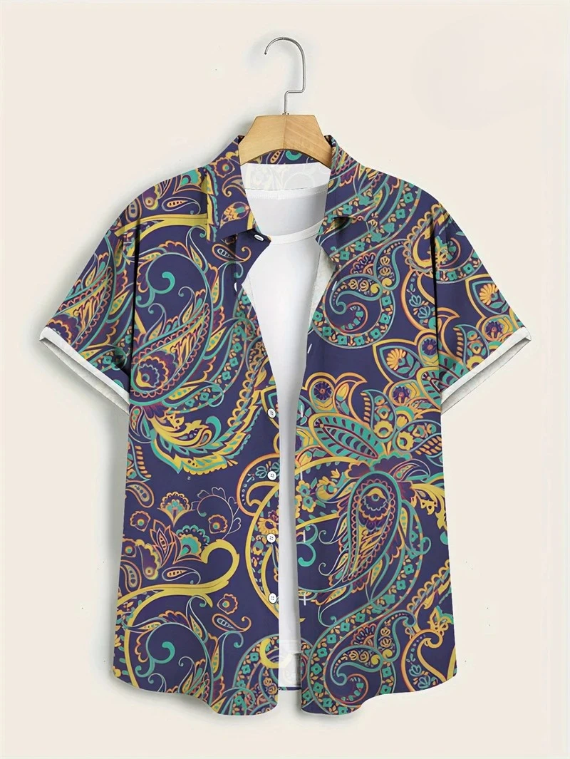 Vintage Hawaiian Floral Shirt - เสื้อเชิ้ตฮาวายลายเพสลีย์สีสันสดใส โทนสีม่วง หลายสไตล์ให้เลือก สำหรับผู้ชาย สไตล์ Y2K
