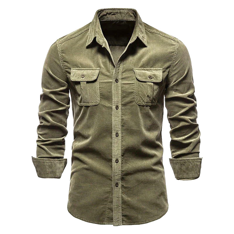 Corduroy Button Up Shirt Men - ผู้ชายใหม่ Corduroy เสื้อผ้าฝ้ายธุรกิจเสื้อลําลองแขนยาว