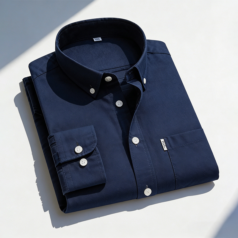Oxford Cotton Casual Shirt Business - เสื้อเชิ้ตแขนยาวผู้ชาย ผ้าฝ้ายแท้ ทรงอ็อกซ์ฟอร์ด สีพื้น ดีไซน์กระเป๋าเดียว สไตล์ลำลอง