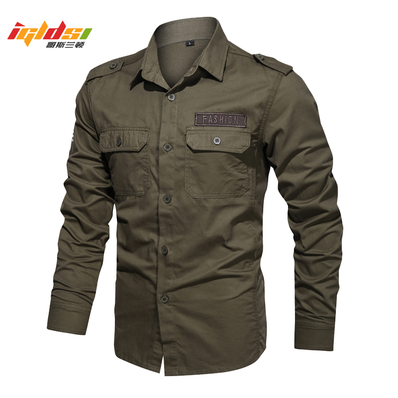 Tactical Military Shirt Cargo - สินค้าผู้ชายเสื้อทหารสไตล์สบายๆแขนยาวยุทธวิธีเสื้อผู้ชายฤดูใบไม้ผลิกระเป๋าปุ่มชายเสื้อพิมพ์