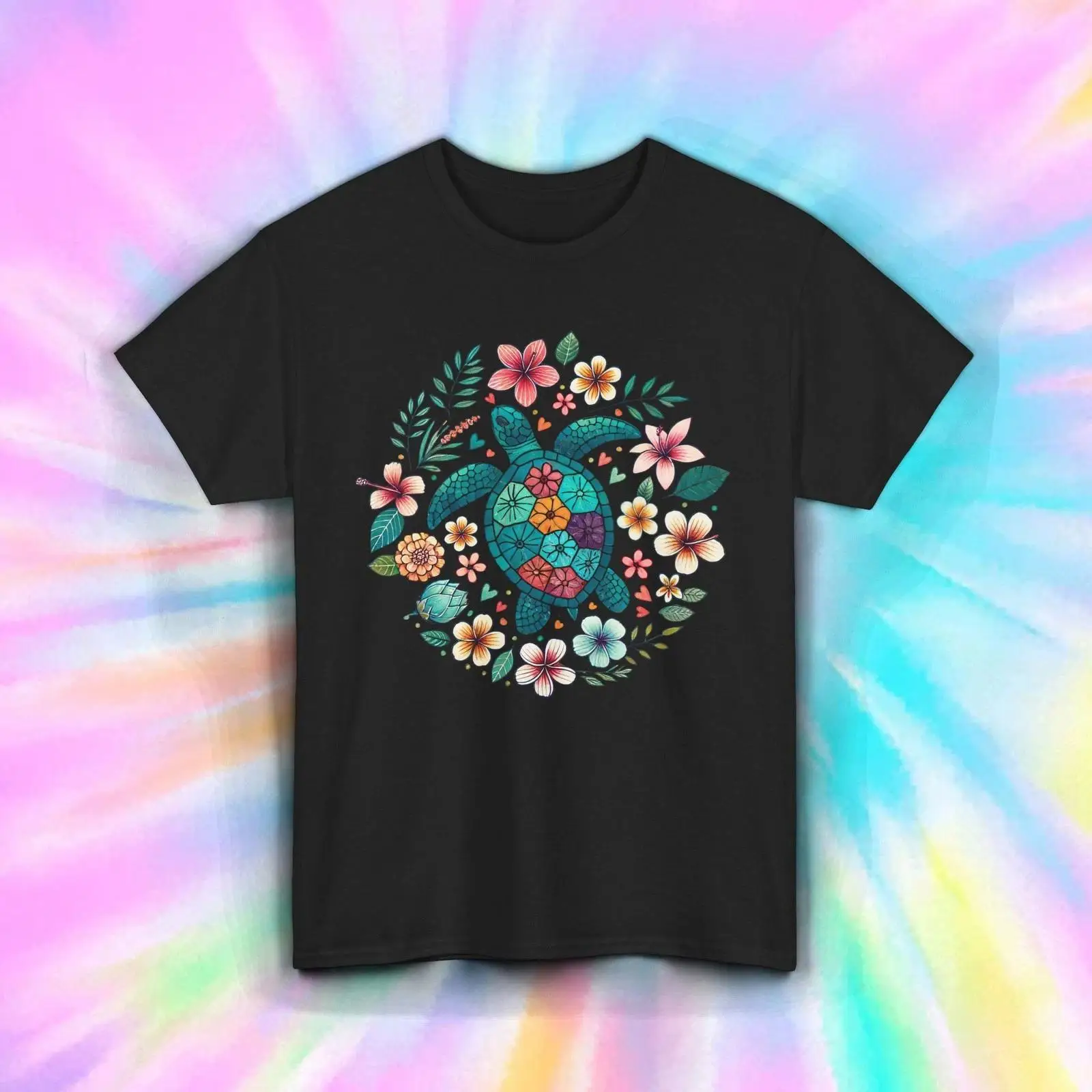 Vintage Hawaiian Floral Shirt - เสื้อยืดลายเต่าดอกไม้ ลายมันดาลา สไตล์โบโฮ ชายทะเล ชีวิตใต้ทะเล สไตล์ฮาวาย