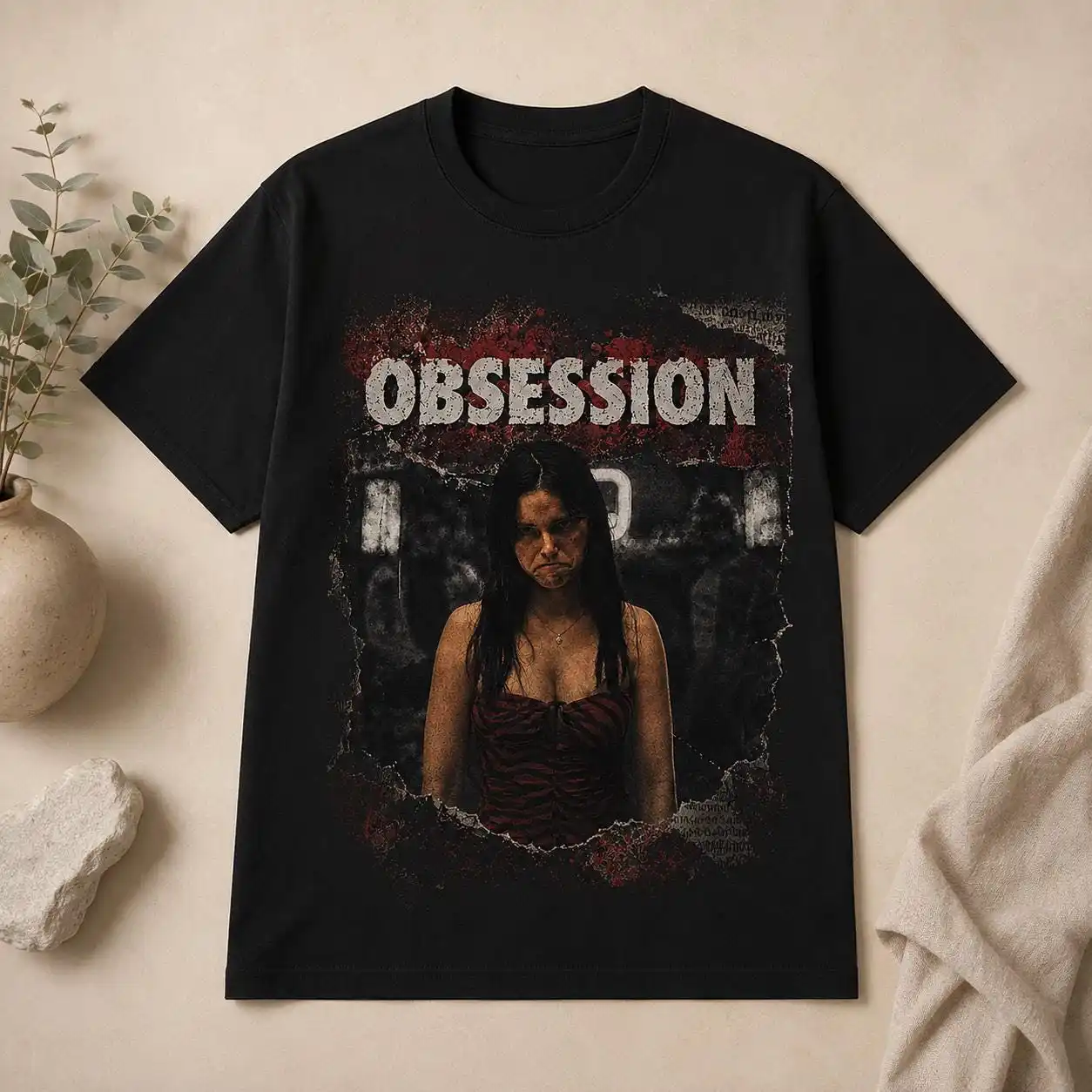 Acid Wash Vintage Graphic T Shirt - เสื้อยืดลายกราฟิก Obsession, เสื้อยืดวินเทจลายสยองขวัญแบบฟอกสี