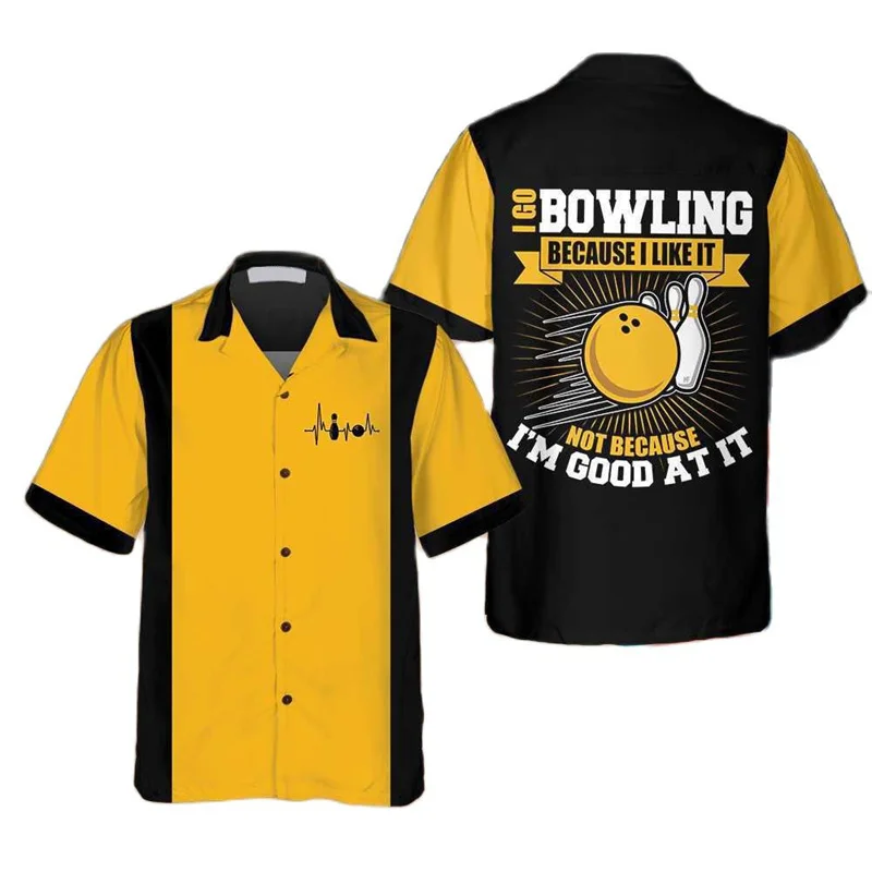 Short Sleeve Bowling Shirt Retro - เสื้อเชิ้ตลายพิมพ์ลูกโบว์ลิ่งสไตล์เรโทรคลาสสิกสำหรับผู้ชาย เสื้อยืดแขนสั้นสไตล์ฮาวายแบบใหม่ หลวม สบาย ระบายอากาศได้ดี เสื้อผ้าสตรีทแวร์ตลกๆ