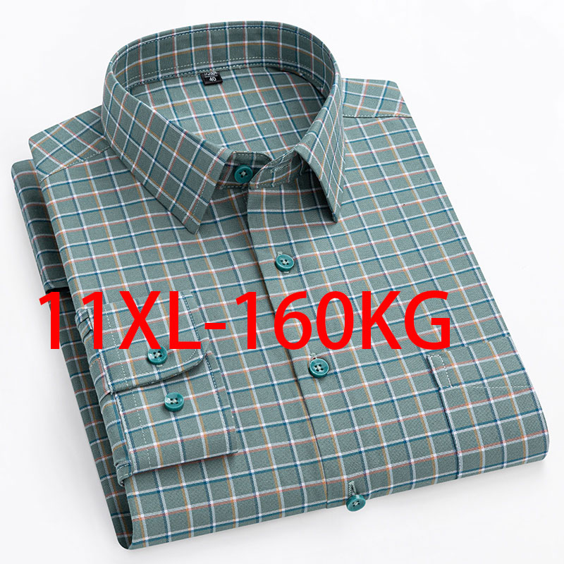 Oxford Cotton Casual Shirt Business - ใหม่ 11XL 10XL ขนาดใหญ่พิเศษแขนยาวผู้ชาย 100% ผ้าฝ้าย