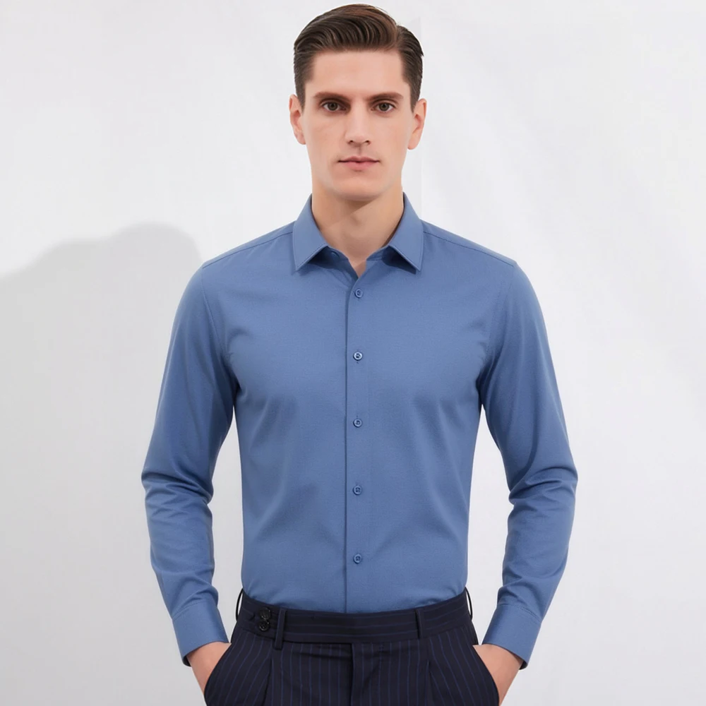 Breathable Bamboo Fiber Shirt Non Iron - เสื้อเชิ้ตลำลองแขนยาวสำหรับผู้ชาย ผ้าซาติน ไม่ยับ ไม่ต้องรีด ระบายอากาศได้ดี ใส่ได้ทุกฤดูกาล