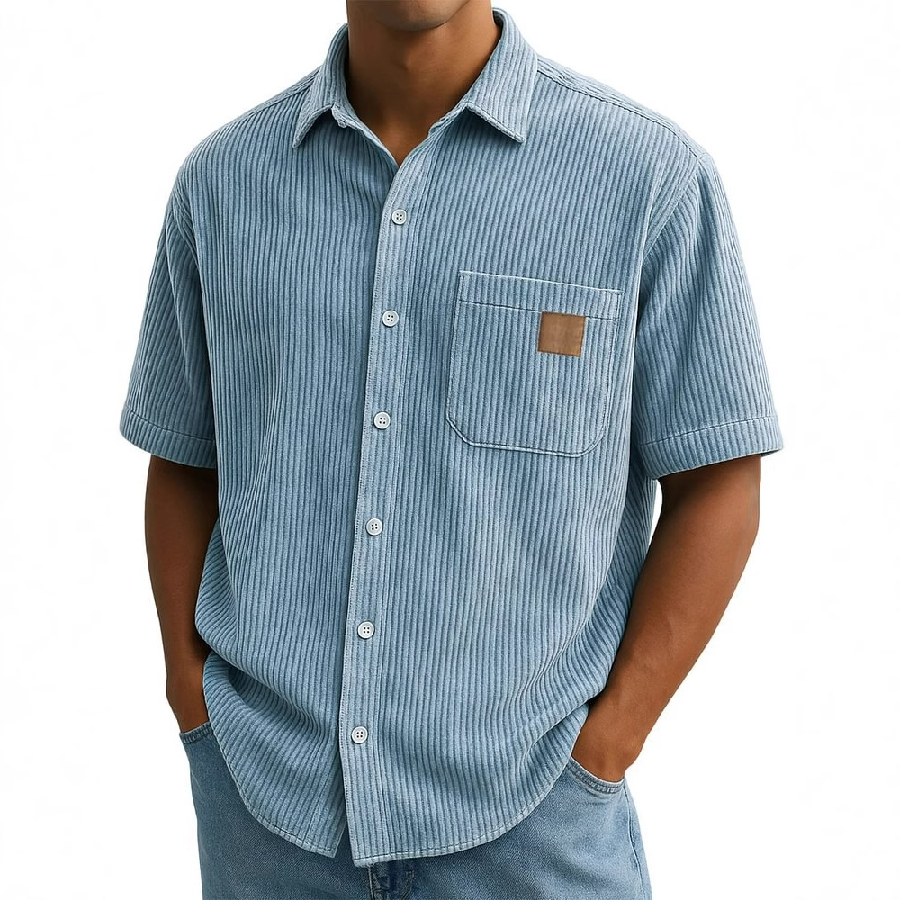 Corduroy Button Up Shirt Men - เสื้อเชิ้ตแขนสั้นผ้าลูกฟูกผู้ชาย, เสื้อเชิ้ตฤดูร้อนสไตล์วินเทจมีกระเป๋าปะสำหรับผู้ชาย, เสื้อยืดผู้ชายแบบลำลองติดกระดุมปกเสื้อ
