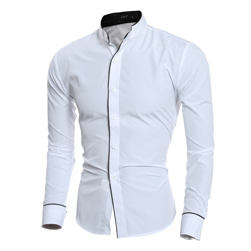 เสื้อเชิ้ตแขนยาวผู้ชายทรงเข้าร - Mandarin Collar Formal Shirt Slim Fit บทวิจารณ์และราคา