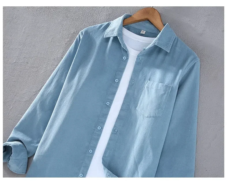 เสื้อเชิ้ตแขนยาวสีขาวผู้ชาย สไ - Corduroy Button Up Shirt Men บทวิจารณ์และราคา