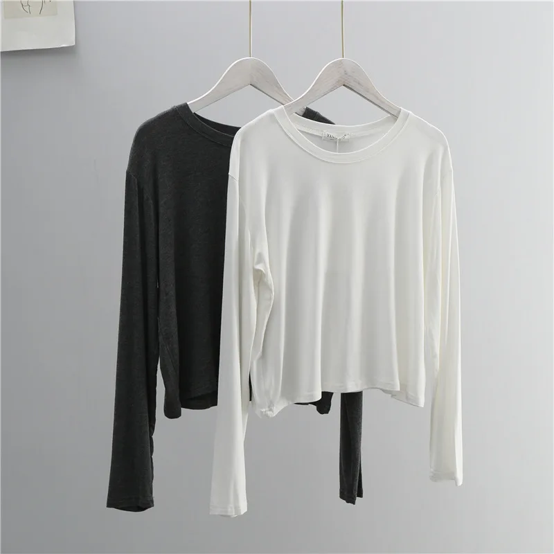 เสื้อยืดแขนยาวคอโอ ผ้าผสมคอตตอ - T-Shirts บทวิจารณ์และราคา