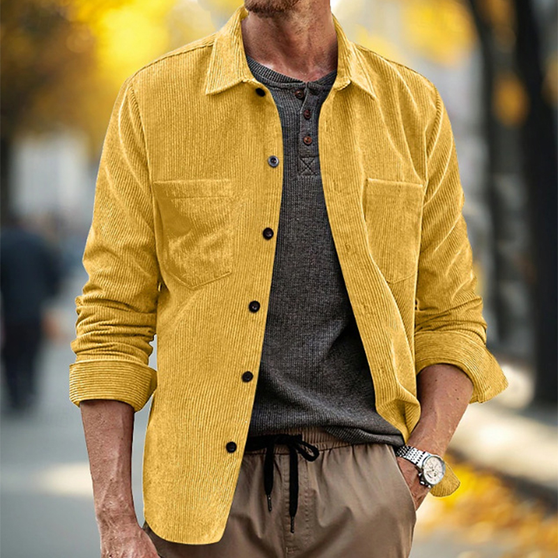 เสื้อเชิ้ตคอร์ดดูรอยสไตล์วินเท - Corduroy Button Up Shirt Men บทวิจารณ์และราคา