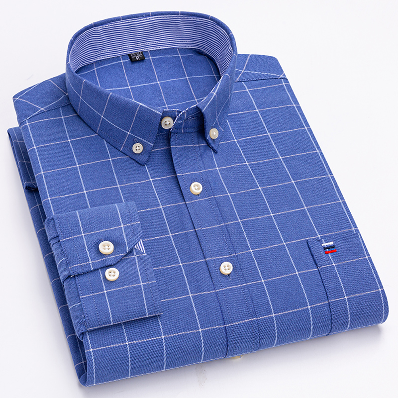เสื้อเชิ้ตลายสก็อตลายทางผู้ชาย - Oxford Cotton Casual Shirt Business บทวิจารณ์และราคา