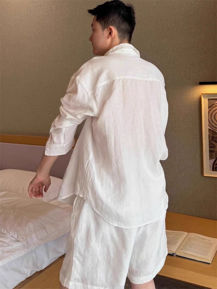 ชุดเสื้อเชิ้ตผ้าฝ้ายลินินน้ำหน - Mens Linen Shirt Long Sleeve บทวิจารณ์และราคา