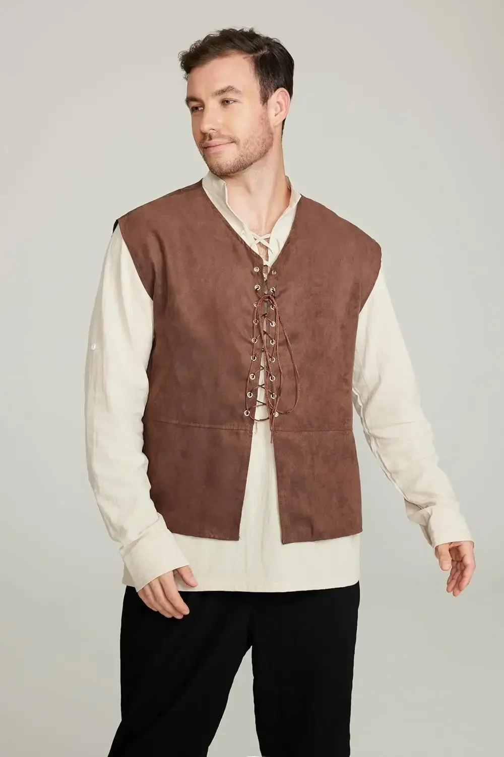 ชุด 2 ชิ้น เสื้อกั๊กโจรสลัดยุค - Medieval Gothic Lace Up Pirate Shirt บทวิจารณ์และราคา