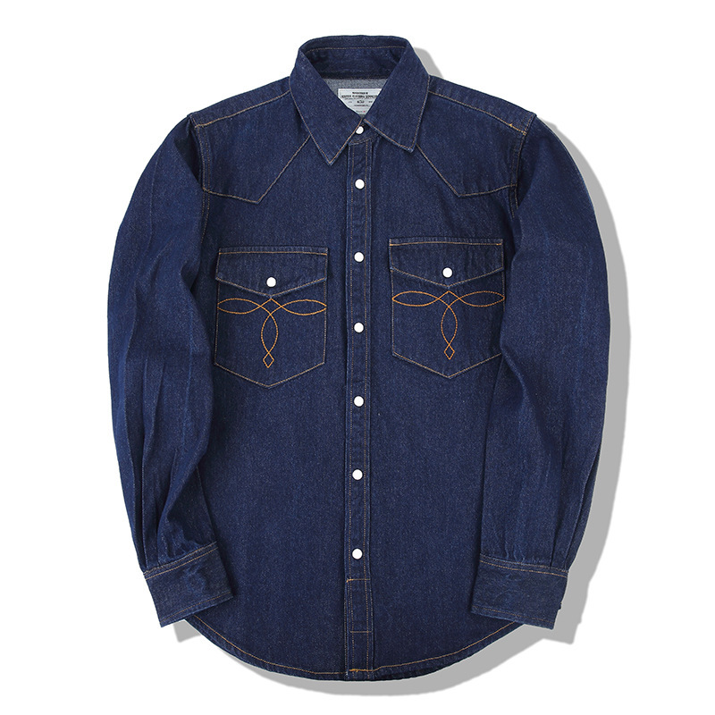 เสื้อเชิ้ตยีนส์วินเทจสไตล์อเมร - Mens Western Denim Pearl Snap Shirt บทวิจารณ์และราคา