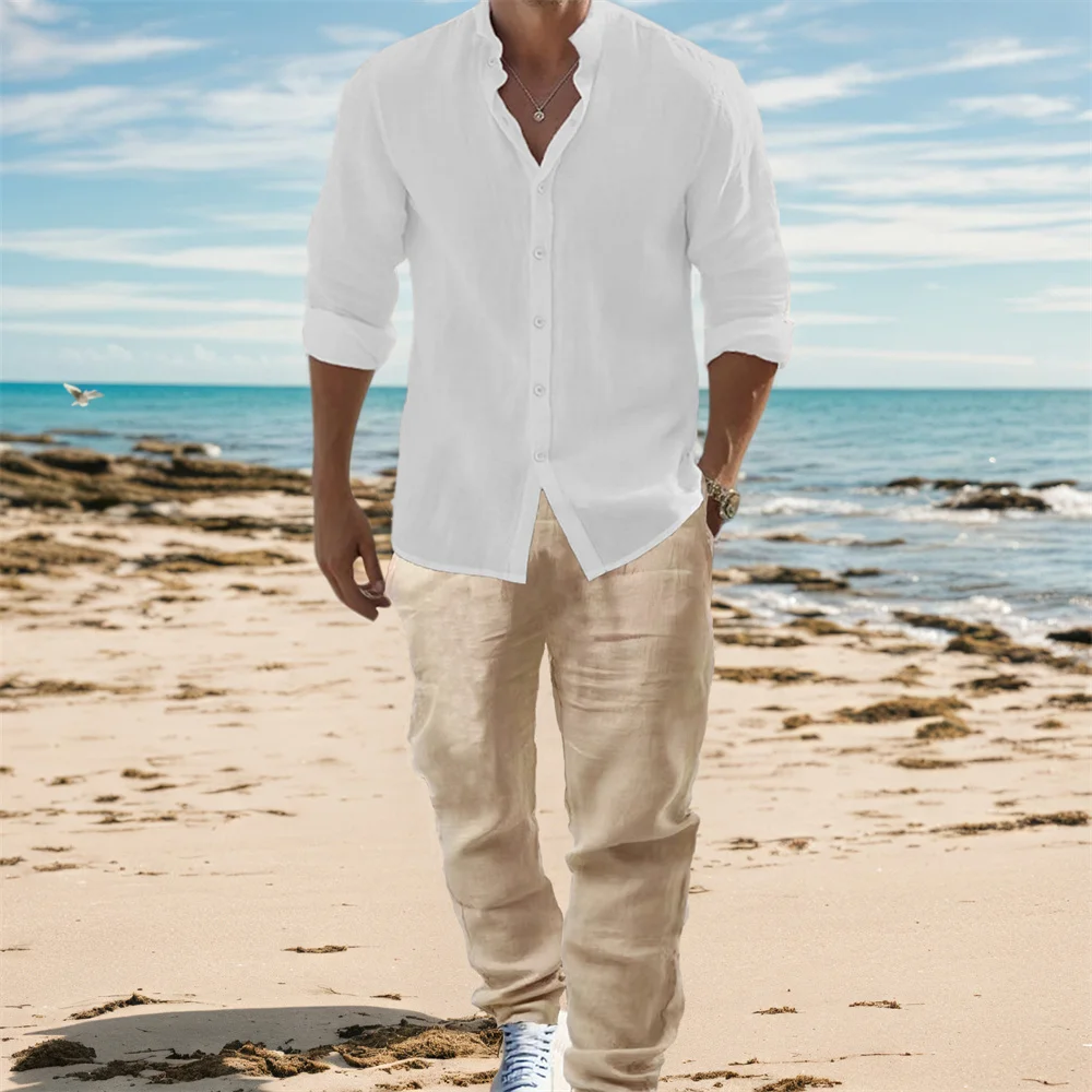ผู้ชายผ้าฝ้ายลินินเสื้อแขนยาวช - Mens Linen Shirt Long Sleeve บทวิจารณ์และราคา