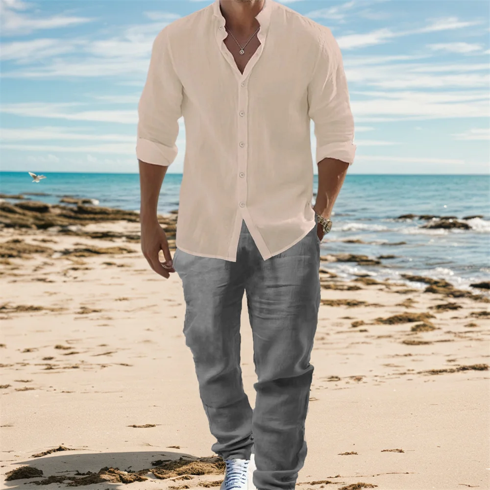 ผู้ชายผ้าฝ้ายลินินเสื้อแขนยาวช - Mens Linen Shirt Long Sleeve บทวิจารณ์และราคา