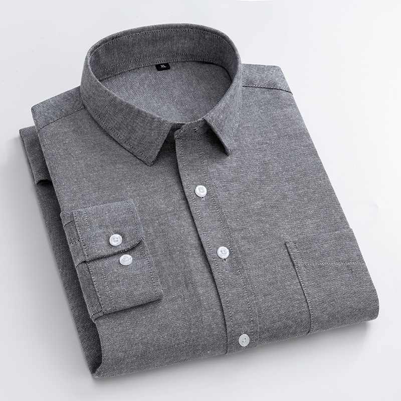 สีกรมท่าอ็อกซ์ฟอร์ดเสื้อเชิ้ตผ - Oxford Cotton Casual Shirt Business บทวิจารณ์และราคา