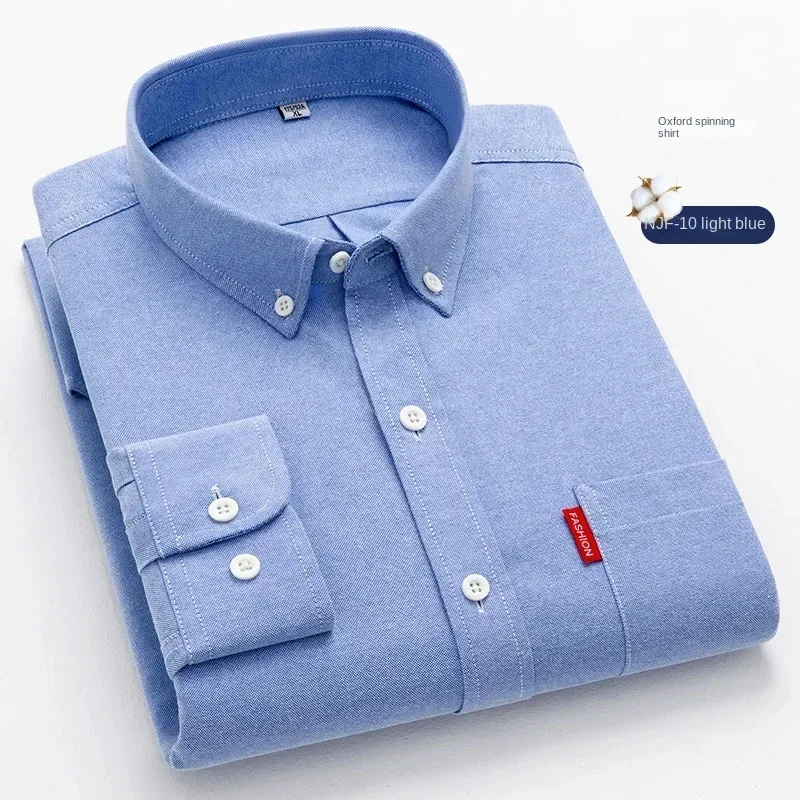 เสื้อแขนยาวผู้ชายสีทึบผ้าฝ้ายแ - Oxford Cotton Casual Shirt Business บทวิจารณ์และราคา