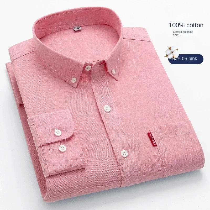 เสื้อแขนยาวผู้ชายสีทึบผ้าฝ้ายแ - Oxford Cotton Casual Shirt Business บทวิจารณ์และราคา