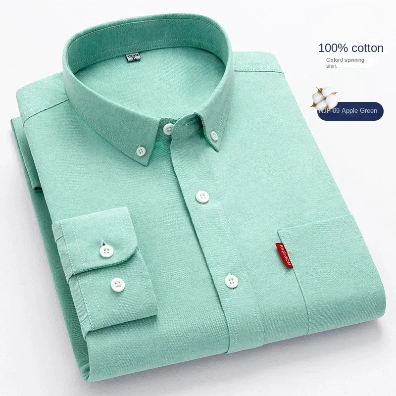 เสื้อแขนยาวผู้ชายสีทึบผ้าฝ้ายแ - Oxford Cotton Casual Shirt Business บทวิจารณ์และราคา