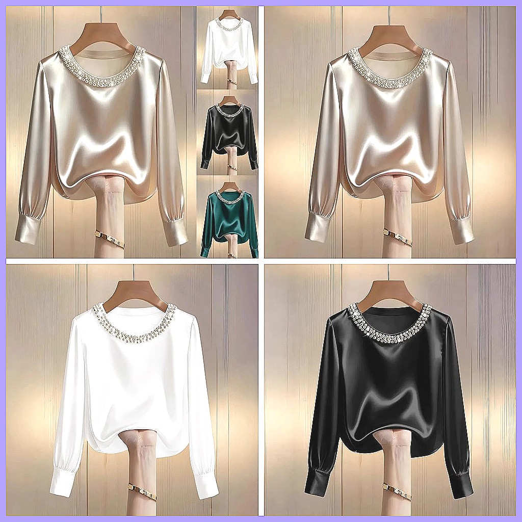 เสื้อซาตินประดับลูกปัดสุดหรูสำ - Shirts บทวิจารณ์และราคา