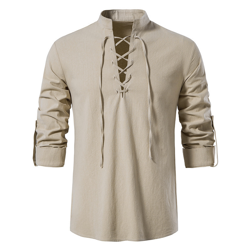 เสื้อเชิ้ตผ้าฝ้ายลินินผู้ชายสไ - Mens Linen Shirt Long Sleeve บทวิจารณ์และราคา