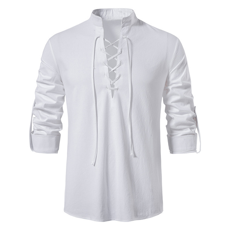 เสื้อเชิ้ตผ้าฝ้ายลินินผู้ชายสไ - Mens Linen Shirt Long Sleeve บทวิจารณ์และราคา