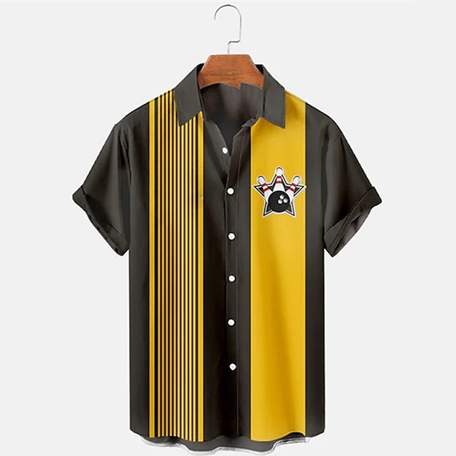 เสื้อเชิ้ตแขนสั้นลายทางสไตล์โบ - Short Sleeve Bowling Shirt Retro บทวิจารณ์และราคา
