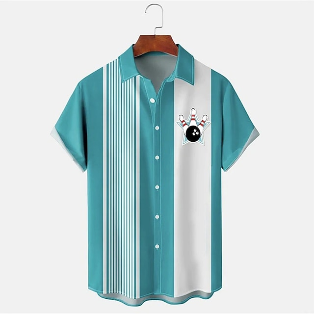 เสื้อเชิ้ตแขนสั้นลายทางสไตล์โบ - Short Sleeve Bowling Shirt Retro บทวิจารณ์และราคา