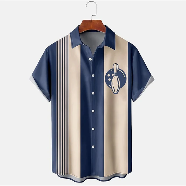 เสื้อเชิ้ตแขนสั้นลายทางสไตล์โบ - Short Sleeve Bowling Shirt Retro บทวิจารณ์และราคา