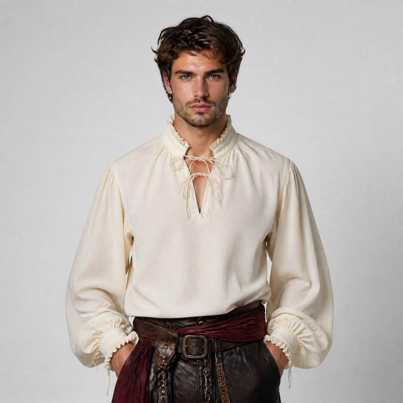 เสื้อโจรสลัดยุคกลางเรเนซองส์สำ - Medieval Gothic Lace Up Pirate Shirt บทวิจารณ์และราคา