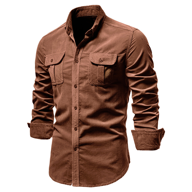 เสื้อแจ็คเก็ตผ้าลูกฟูกสีพื้นสไ - Corduroy Button Up Shirt Men บทวิจารณ์และราคา