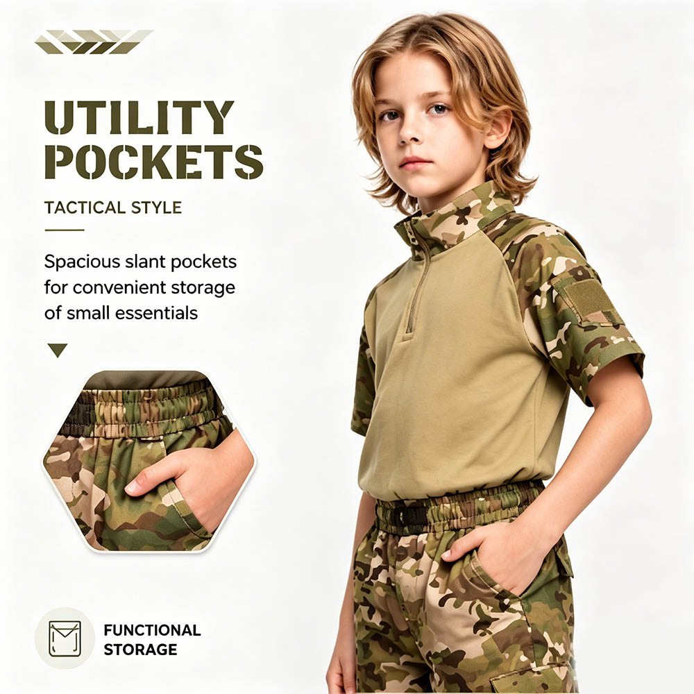 ชุดลายพรางเด็ก ชุดทหารแขนสั้น  - Tactical Military Shirt Cargo บทวิจารณ์และราคา