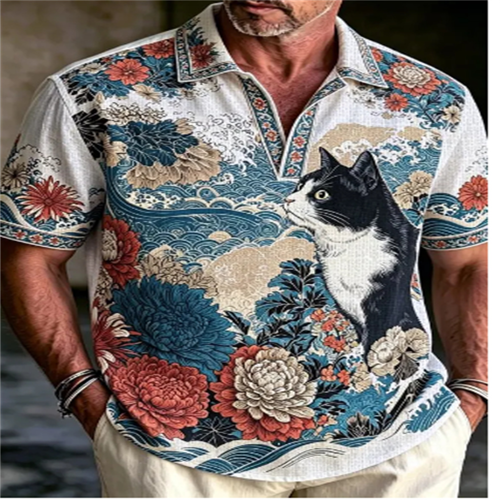 เสื้อโปโลแขนสั้นผู้ชายลายวินเท - Vintage Hawaiian Floral Shirt บทวิจารณ์และราคา