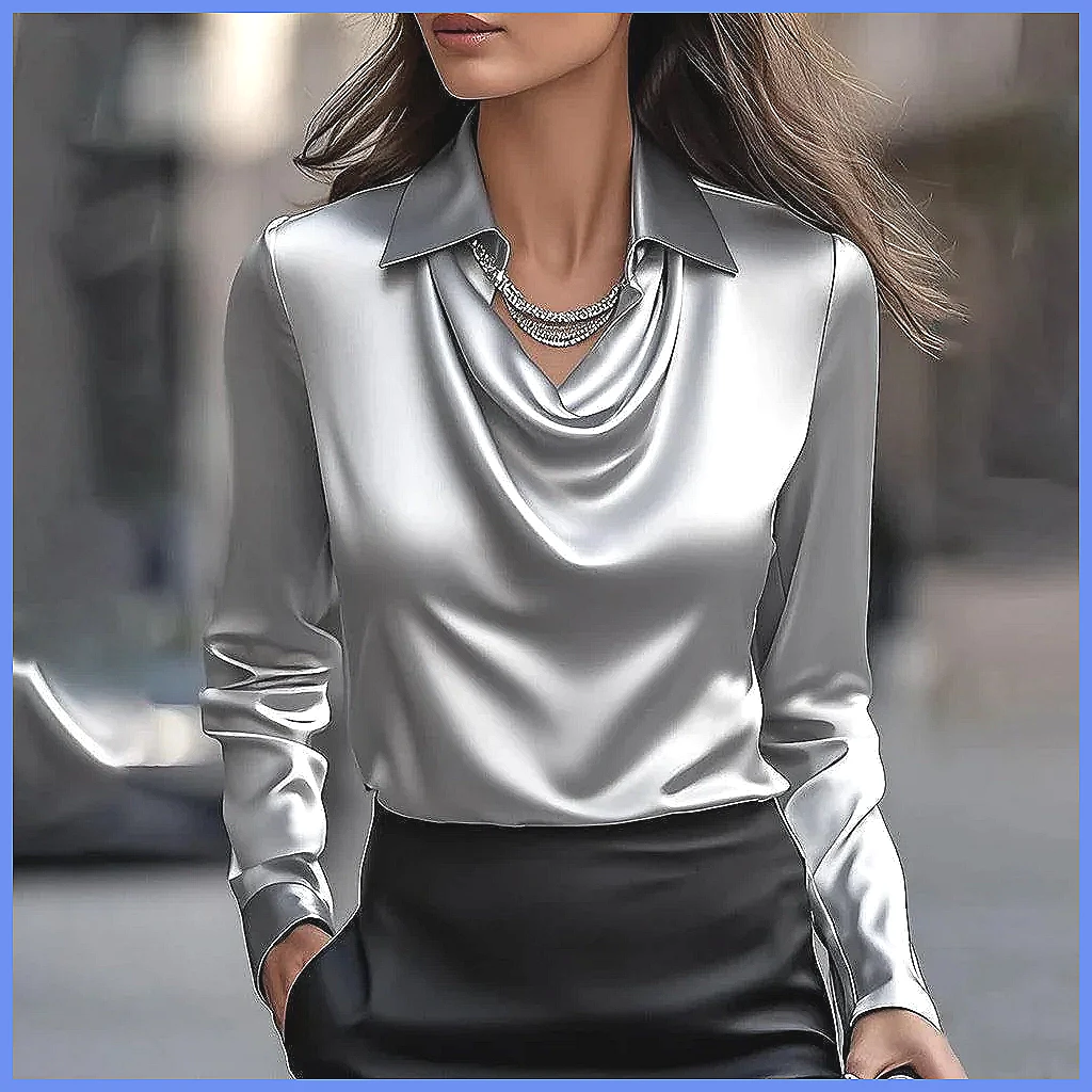 เสื้อซาตินวินเทจผู้หญิง แขนยาว - Shirts บทวิจารณ์และราคา
