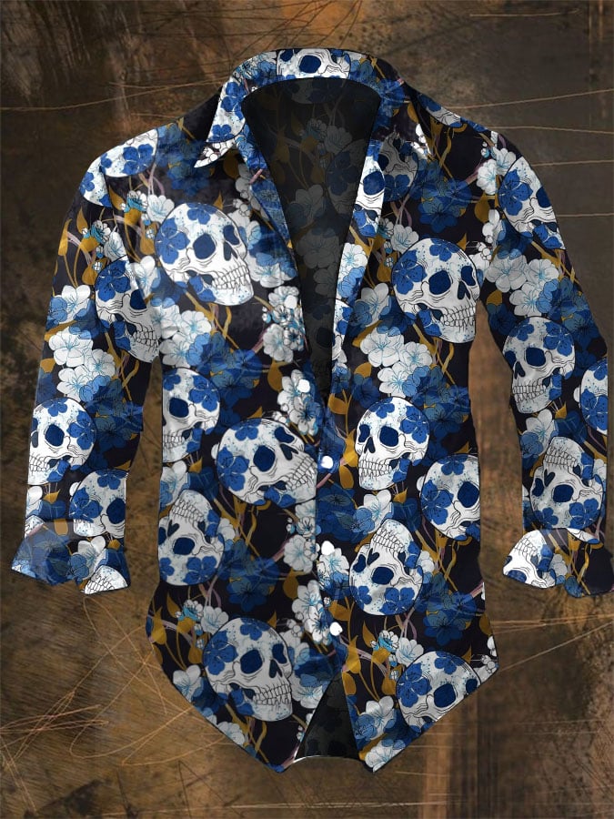 เสื้อแขนยาวลำลองพิมพ์ลายกะโหลก - Vintage Hawaiian Floral Shirt บทวิจารณ์และราคา