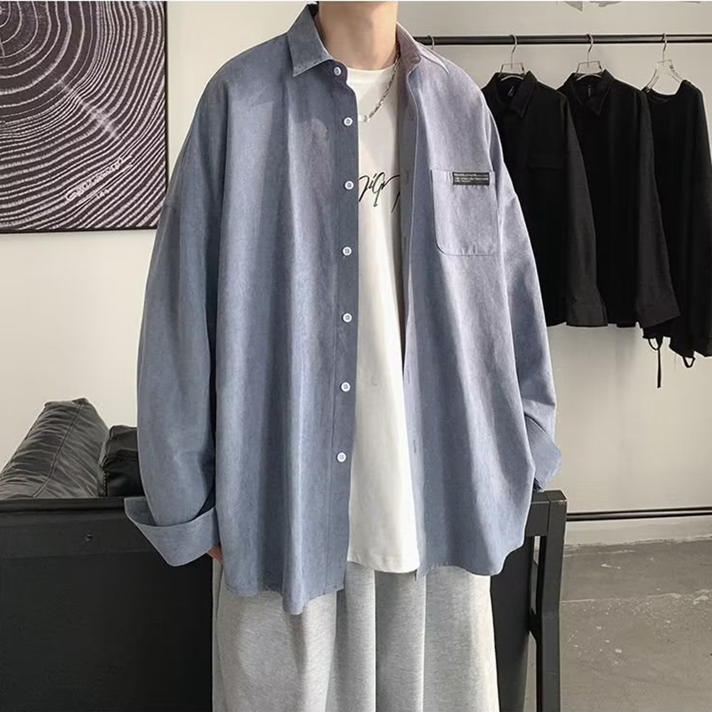 เกาหลีแฟชั่นเสื้อแขนยาวสีดํา 2 - Corduroy Button Up Shirt Men บทวิจารณ์และราคา