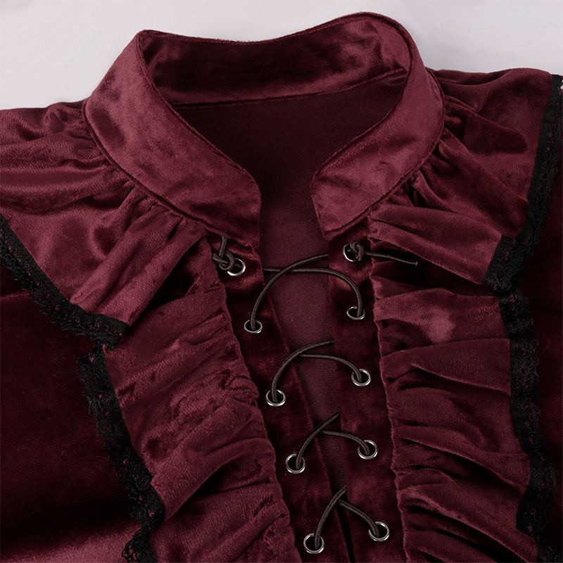 Red Lace Up Ruffles แขนโคมไฟผู - Medieval Gothic Lace Up Pirate Shirt บทวิจารณ์และราคา
