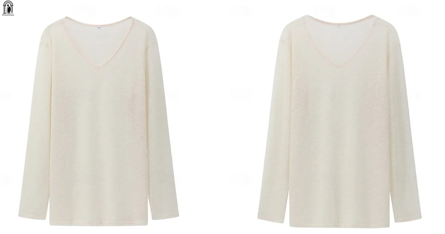 เสื้อยืดแขนยาวคอวีผ้าลินินผสมส - Mens Linen Shirt Long Sleeve บทวิจารณ์และราคา